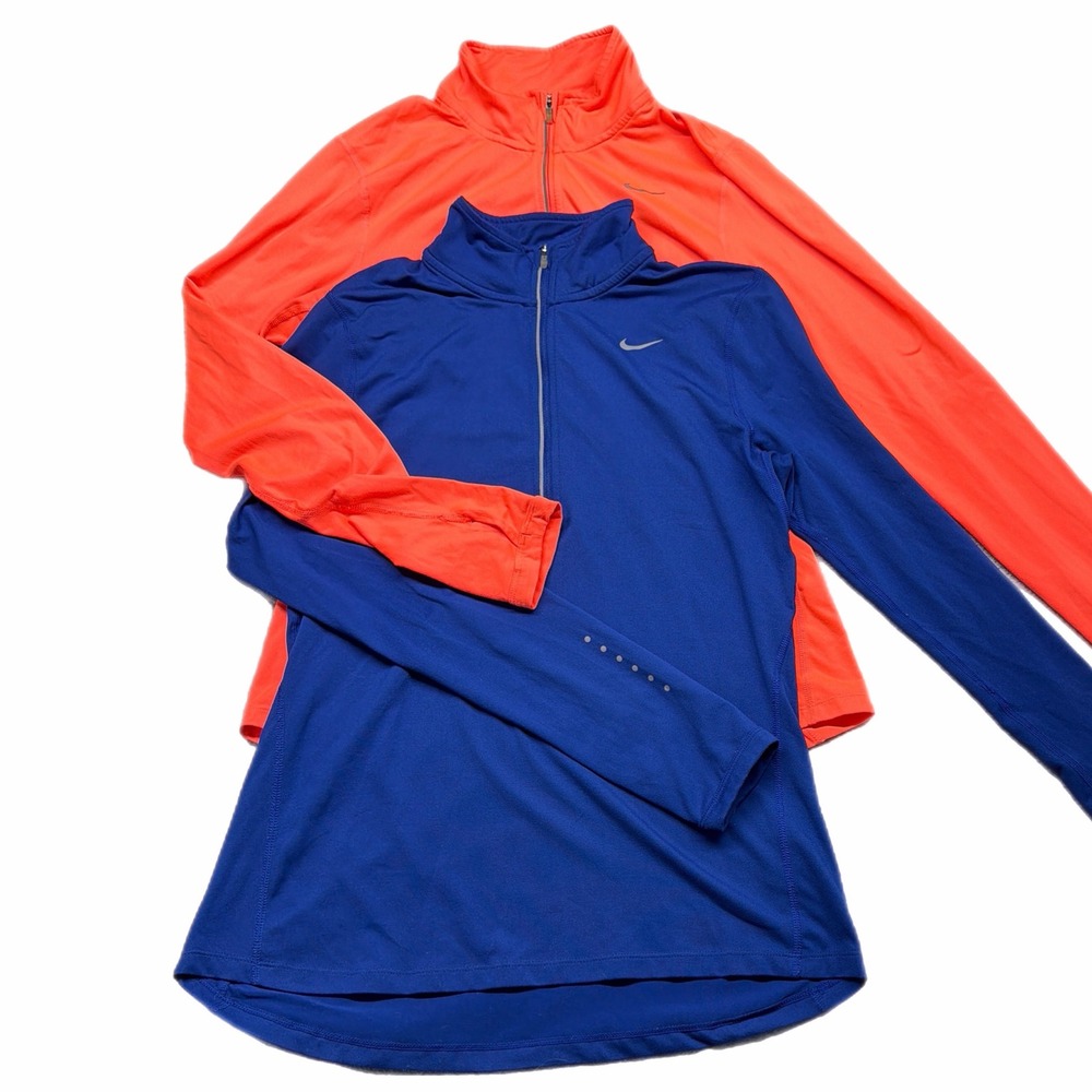Nike Womens Dri-FIT‎ Running 1/4 Zip Pullover Bundle Blue Orange Small 2 Pack